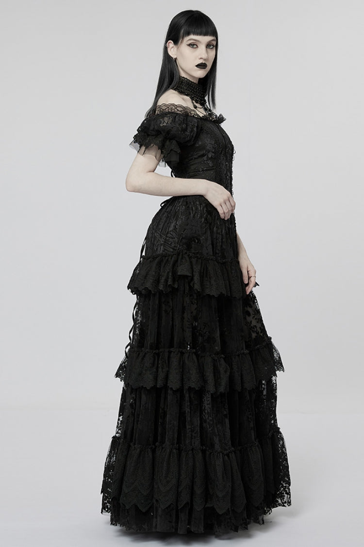 Lolita Dress - Puff Print Ruffle Lace, 2 Colors, Puff Sleeves, Women's Style, Ruffled - additional product view 2