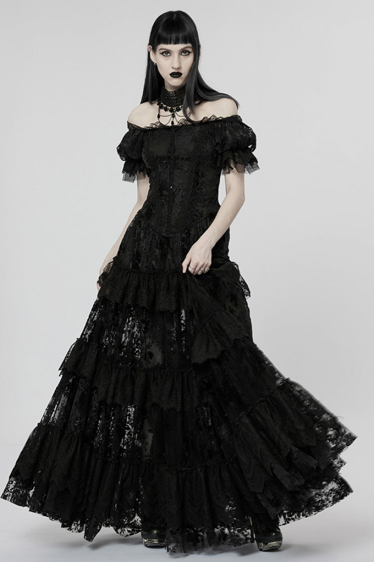 Lolita Dress - Puff Print Ruffle Lace, 2 Colors, Puff Sleeves, Women's Style, Ruffled - additional product view 4