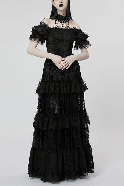Lolita Dress - Puff Print Ruffle Lace, 2 Colors, Puff Sleeves, Women's Style, Ruffled - main product image