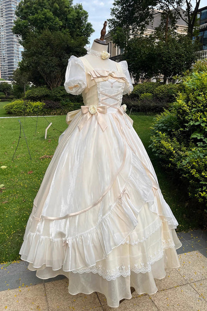 Lolita Dress - Puff Ruffle Hanayome Cardigan, 2 Colors, Puff Sleeves, Bow Detail, Ruffled - XS Ivory / S Ivory / M Ivory option