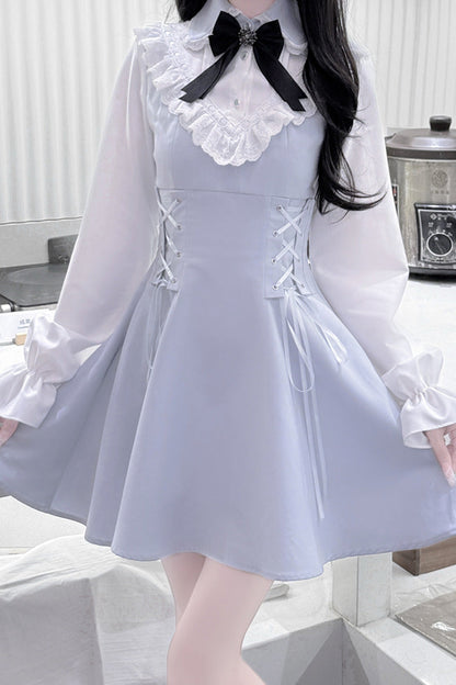 Lolita Dress - Qingshui Poetry, Blue, Long Sleeves, Sweet Style, Bow Detail - additional product view 2