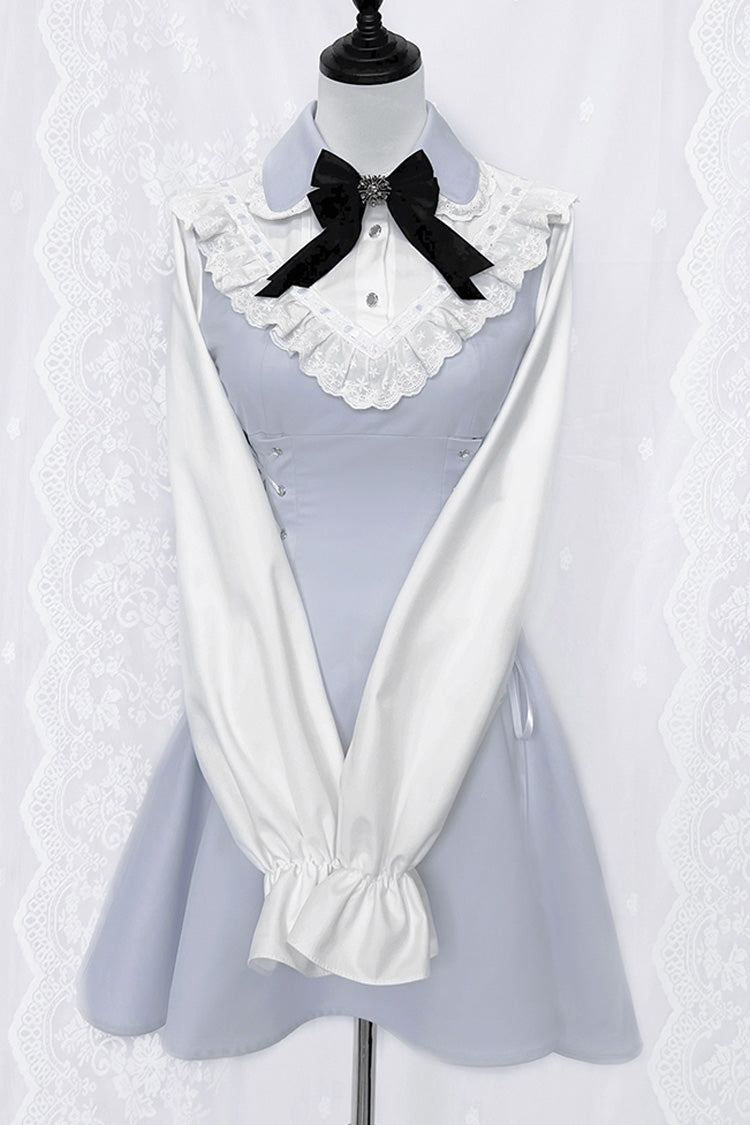 Lolita Dress - Qingshui Poetry, Blue, Long Sleeves, Sweet Style, Bow Detail - additional product view 3