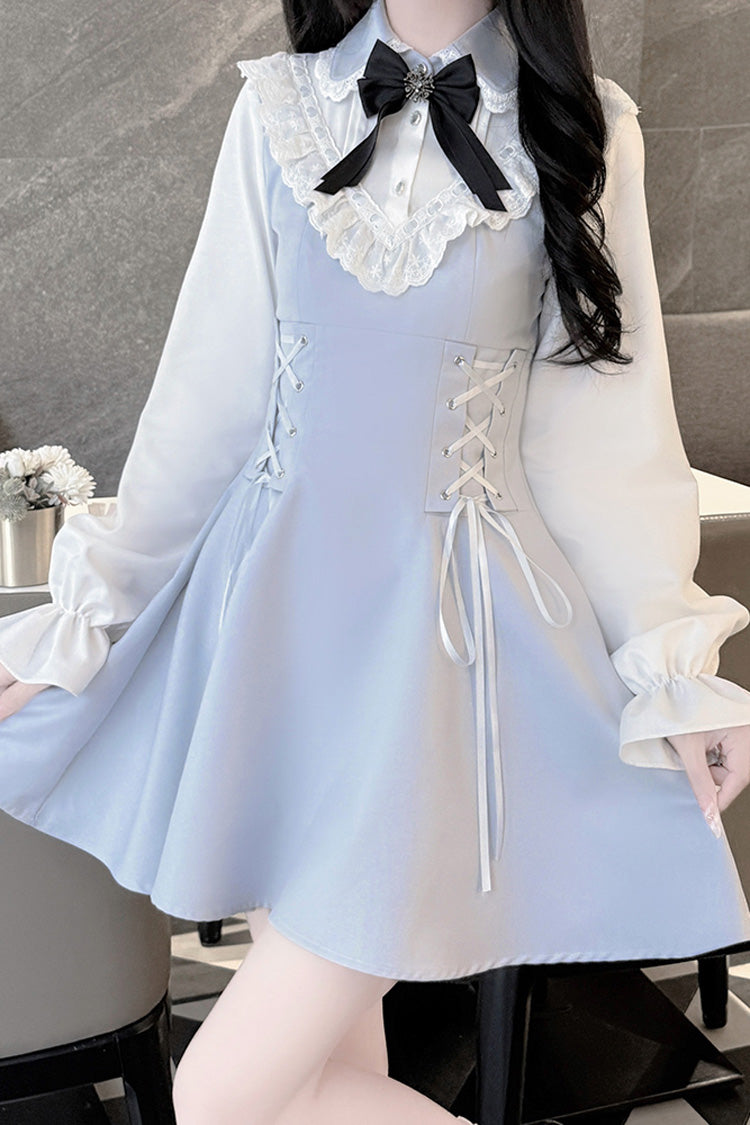 Lolita Dress - Qingshui Poetry, Blue, Long Sleeves, Sweet Style, Bow Detail - additional product view 4