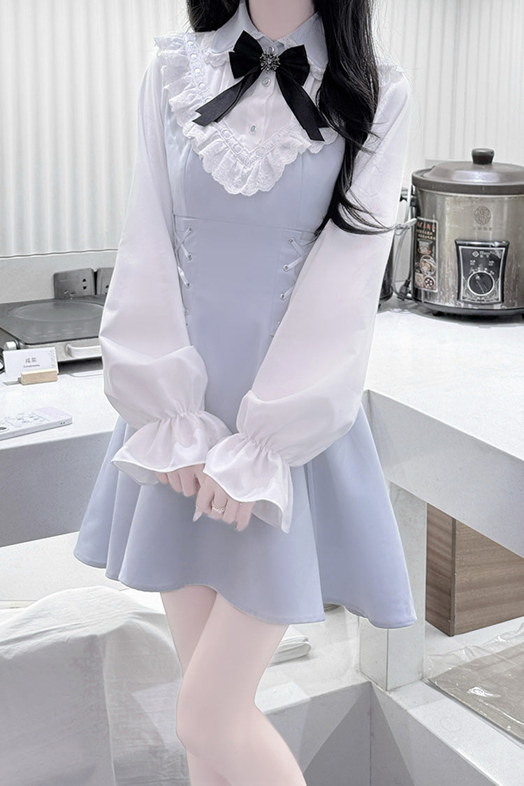 Lolita Dress - Qingshui Poetry, Blue, Long Sleeves, Sweet Style, Bow Detail - additional product view 5