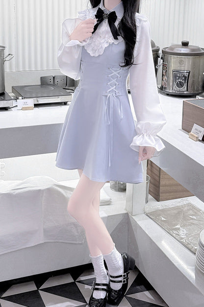 Lolita Dress - Qingshui Poetry, Blue, Long Sleeves, Sweet Style, Bow Detail - additional product view 6