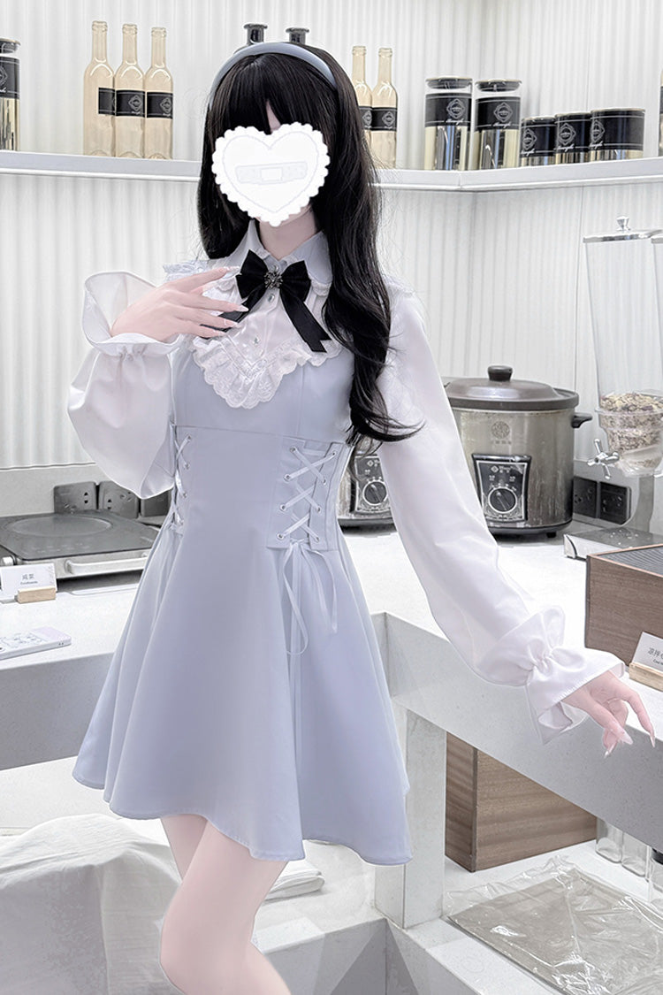 Lolita Dress - Qingshui Poetry, Blue, Long Sleeves, Sweet Style, Bow Detail - main product image
