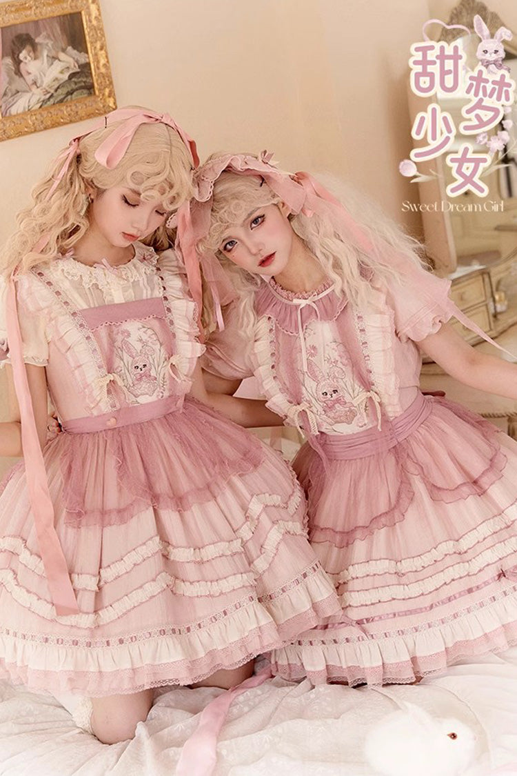 Lolita Dress - Rabbit Print, Pink, Lace Trim, Ruffled, Printed - additional product view 2