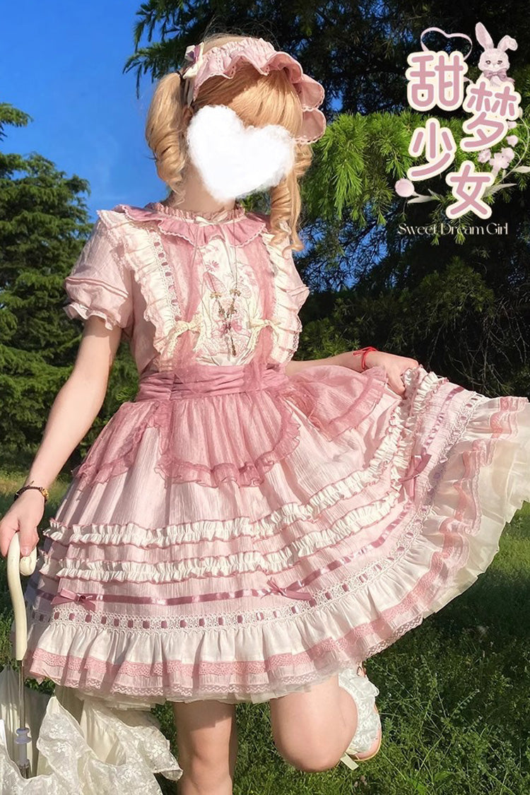 Lolita Dress - Rabbit Print, Pink, Lace Trim, Ruffled, Printed - additional product view 7
