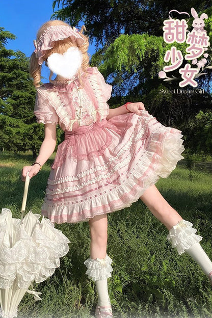 Lolita Dress - Rabbit Print, Pink, Lace Trim, Ruffled, Printed - additional product view 9