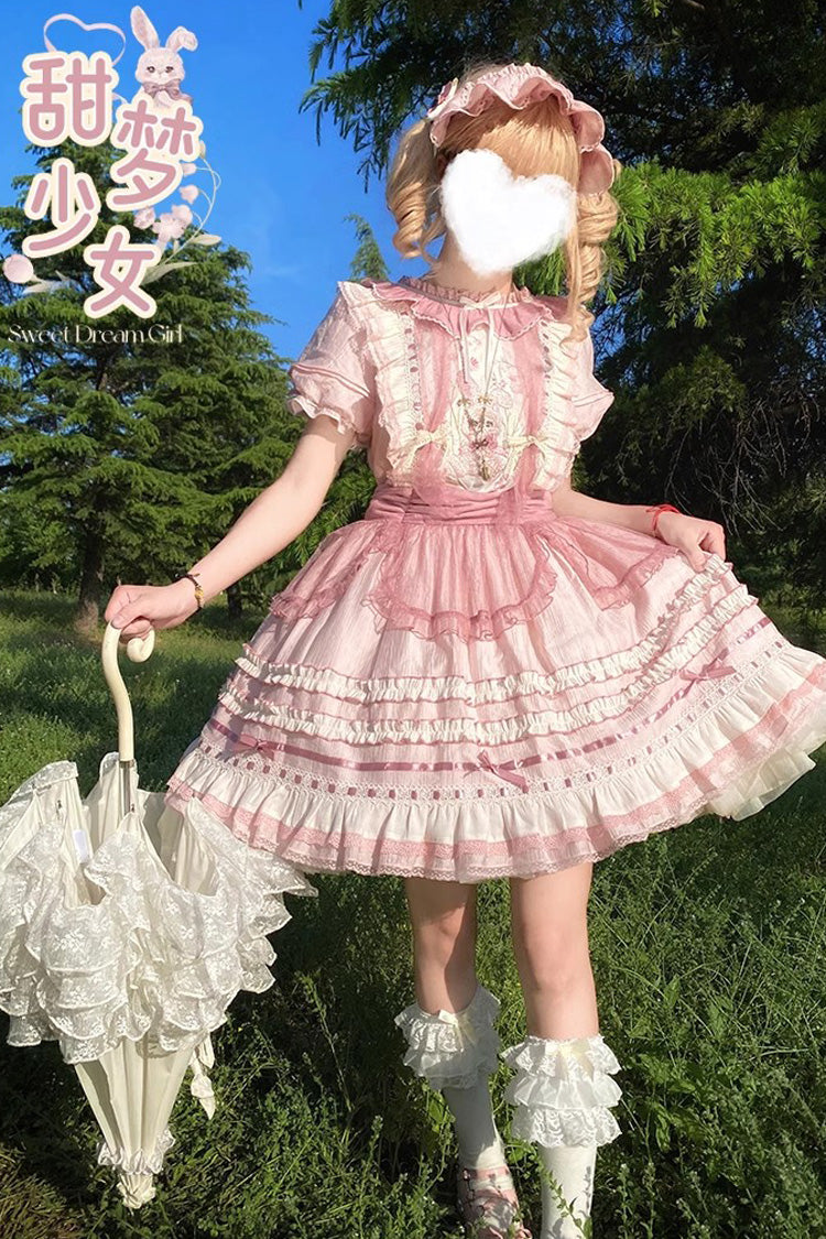 Lolita Dress - Rabbit Print, Pink, Lace Trim, Ruffled, Printed - additional product view 10