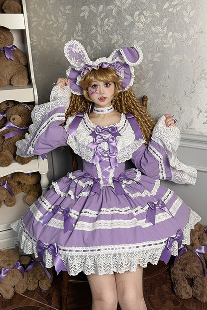 Lolita Dress - Rabbit Sleeping Doll, Purple, Bow Detail, Lace Trim, Ruffled - additional product view 3