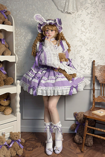 Lolita Dress - Rabbit Sleeping Doll, Purple, Bow Detail, Lace Trim, Ruffled - additional product view 4