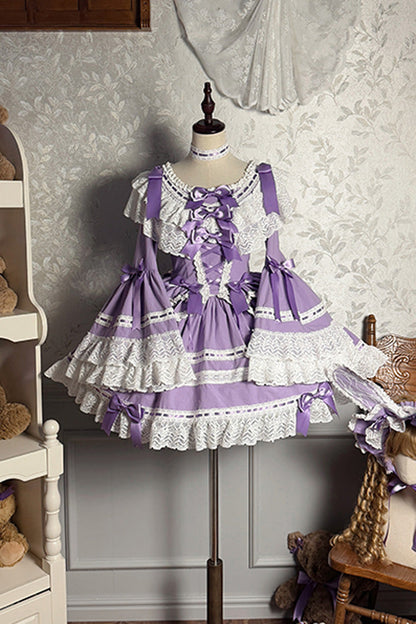 Lolita Dress - Rabbit Sleeping Doll, Purple, Bow Detail, Lace Trim, Ruffled - additional product view 6