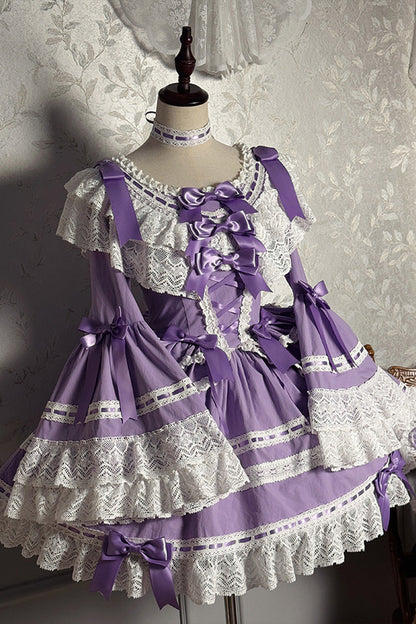 Lolita Dress - Rabbit Sleeping Doll, Purple, Bow Detail, Lace Trim, Ruffled - main product image