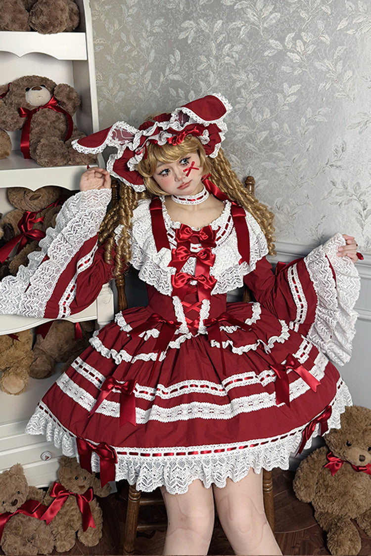 Lolita Dress - Rabbit Sleeping Doll, Red, Bow Detail, Lace Trim, Ruffled - additional product view 2