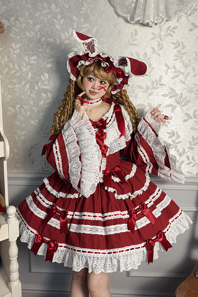 Lolita Dress - Rabbit Sleeping Doll, Red, Bow Detail, Lace Trim, Ruffled - additional product view 3