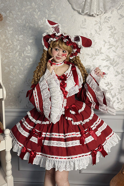 Lolita Dress - Rabbit Sleeping Doll, Red, Bow Detail, Lace Trim, Ruffled - additional product view 3
