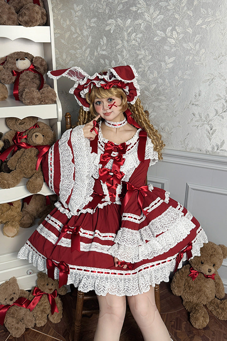 Lolita Dress - Rabbit Sleeping Doll, Red, Bow Detail, Lace Trim, Ruffled - additional product view 4