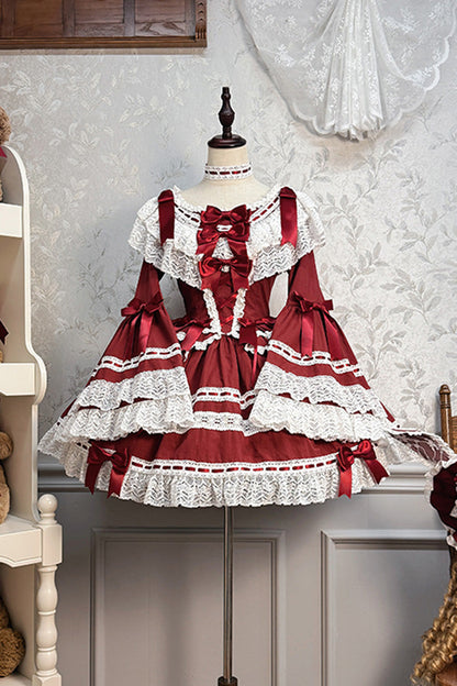 Lolita Dress - Rabbit Sleeping Doll, Red, Bow Detail, Lace Trim, Ruffled - additional product view 6