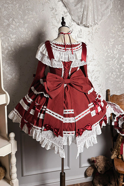 Lolita Dress - Rabbit Sleeping Doll, Red, Bow Detail, Lace Trim, Ruffled - additional product view 9