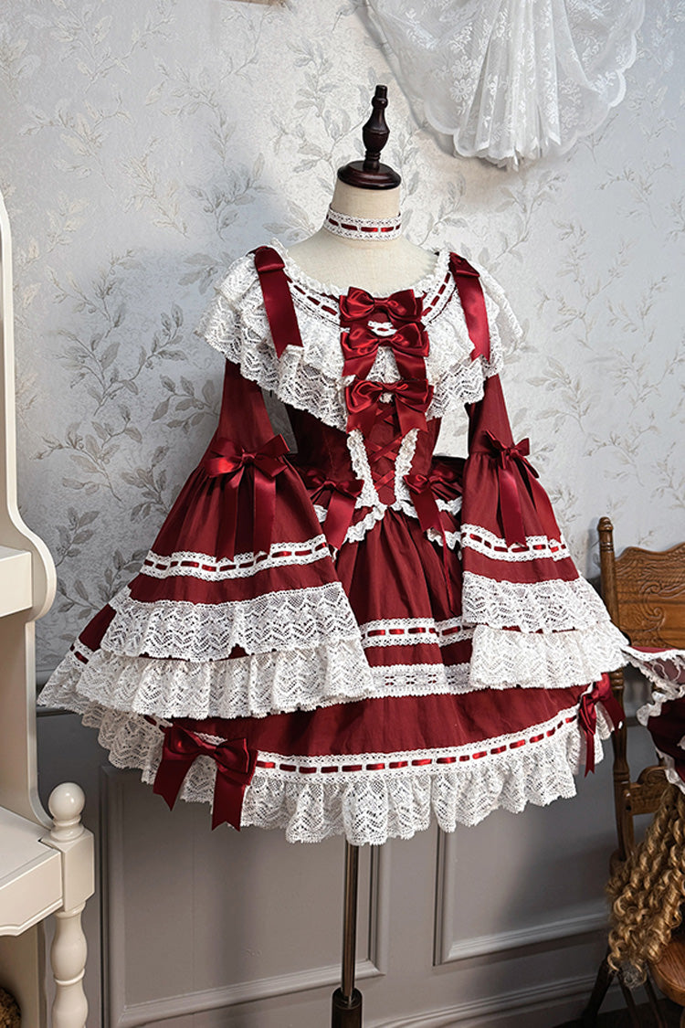 Lolita Dress - Rabbit Sleeping Doll, Red, Bow Detail, Lace Trim, Ruffled - main product image
