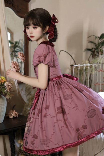 Lolita Dress - Rabbit Sunflower Print Ruffle, Red, Detachable Detail, Bow Detail, Ruffled - additional product view 3