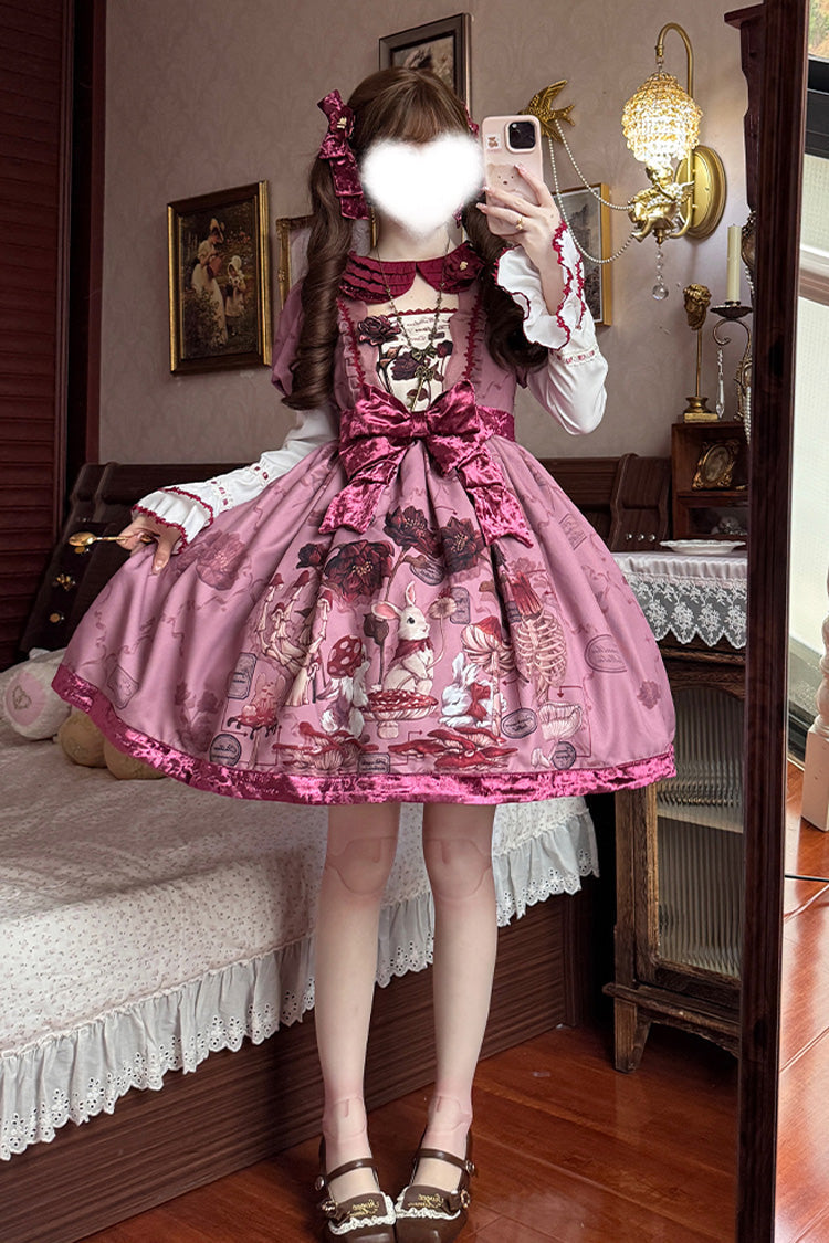 Lolita Dress - Rabbit Sunflower Print Ruffle, Red, Detachable Detail, Bow Detail, Ruffled - additional product view 5