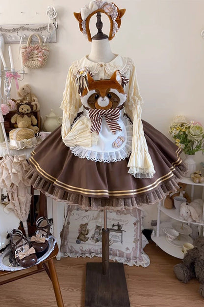 Lolita Dress - Raccoon, Brown, Ruffled, Sweet Style, Bow Detail - additional product view 2