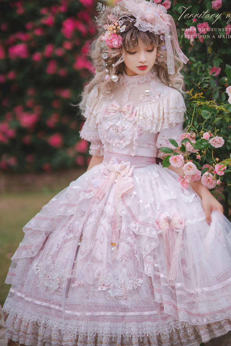 Lolita Dress - Realm Of Sunset, 2 Colors, Lace Trim, Ruffled, Printed - additional product view 2