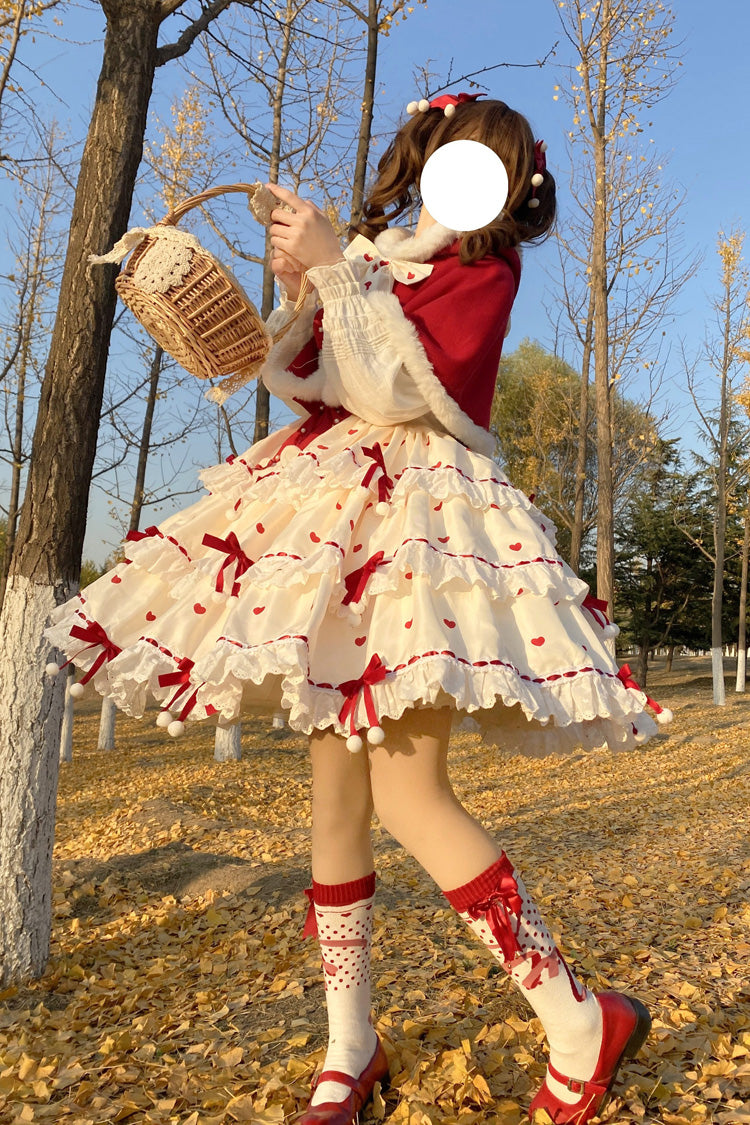 Lolita Dress - Red/apricot Triple-layered Print, 2 Colors, Printed, Sweet Style - additional product view 2