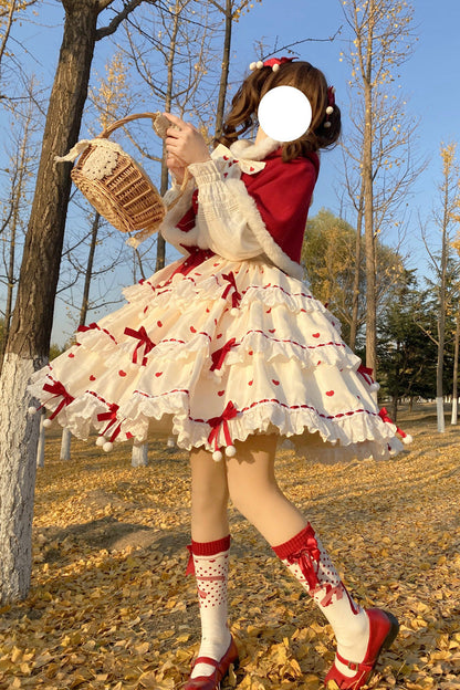 Lolita Dress - Red/apricot Triple-layered Print, 2 Colors, Printed, Sweet Style - additional product view 2