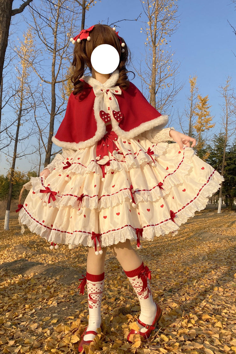 Lolita Dress - Red/apricot Triple-layered Print, 2 Colors, Printed, Sweet Style - main product image