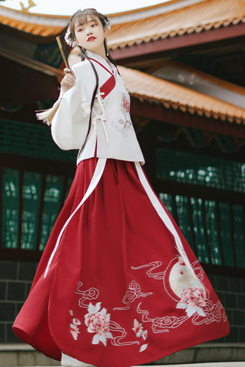 Lolita Dress - Red/white Chinese Style Ming, 2 Colors, Embroidered, Cross Detail - additional product view 2