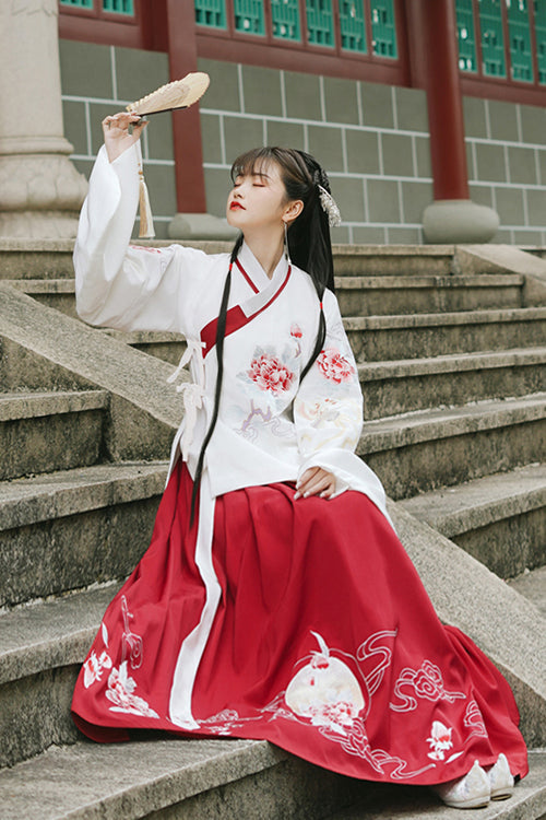 Lolita Dress - Red/white Chinese Style Ming, 2 Colors, Embroidered, Cross Detail - additional product view 4