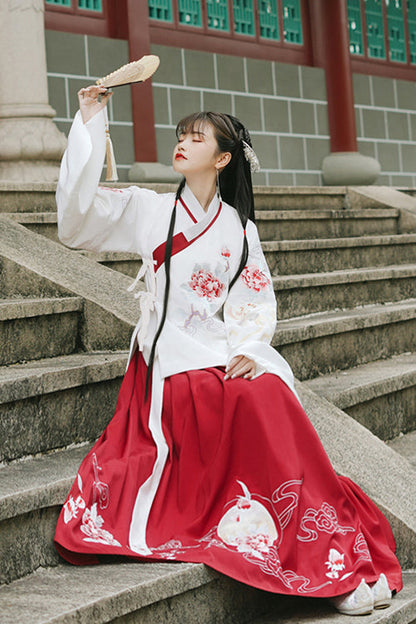 Lolita Dress - Red/white Chinese Style Ming, 2 Colors, Embroidered, Cross Detail - additional product view 4