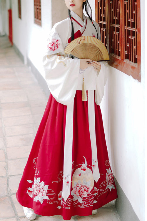 Lolita Dress - Red/white Chinese Style Ming, 2 Colors, Embroidered, Cross Detail - main product image