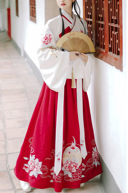 Lolita Dress - Red/white Chinese Style Ming, 2 Colors, Embroidered, Cross Detail - main product image