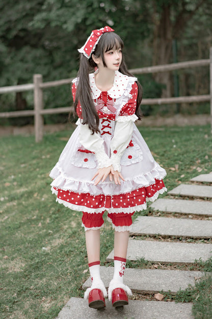 Lolita Dress - Red/white Doll Collar, 2 Colors, Ruffled, Printed, Sweet Style - additional product view 2