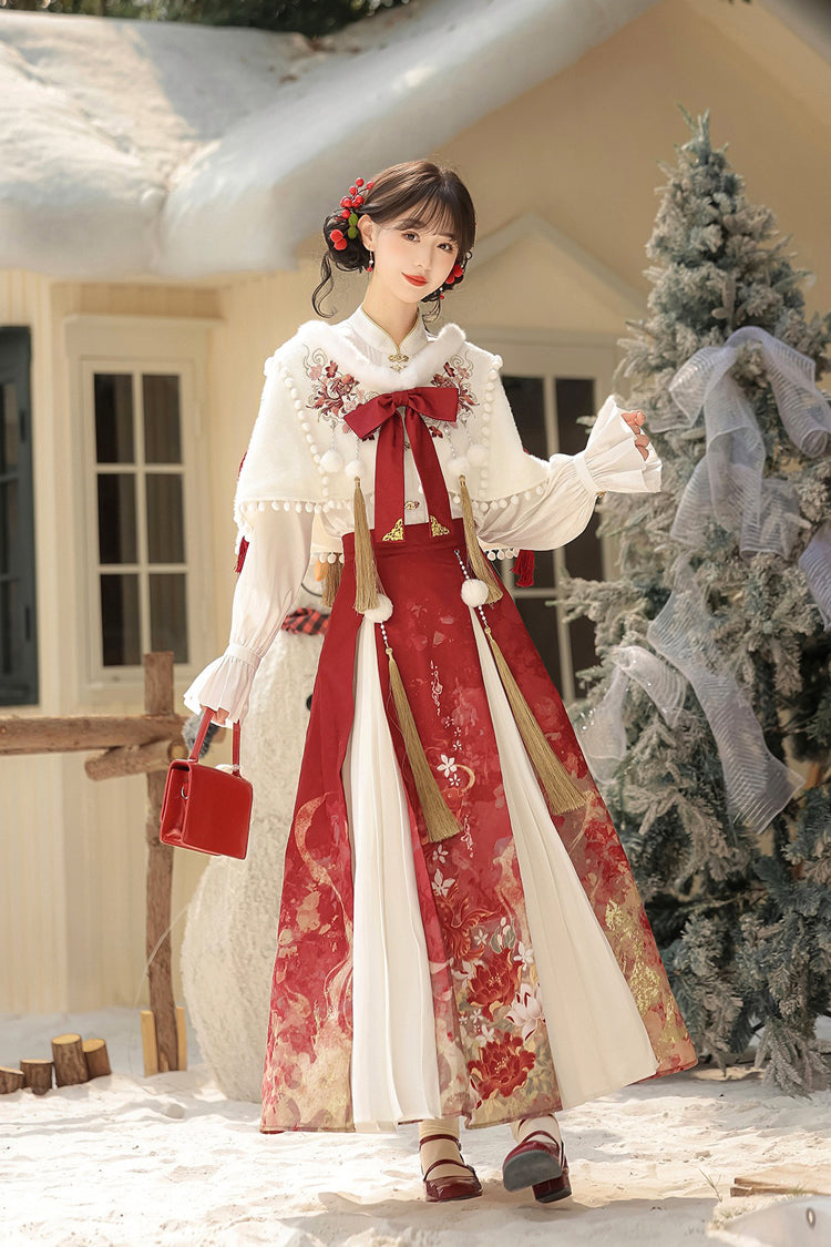 Lolita Dress - Red/white Lapel Collar, 2 Colors, Pleated, High Waist, Women's Style - additional product view 2