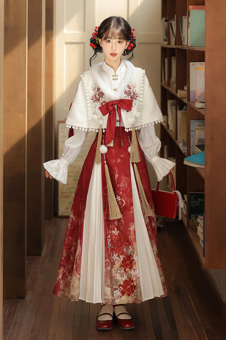 Lolita Dress - Red/white Lapel Collar, 2 Colors, Pleated, High Waist, Women's Style - additional product view 4