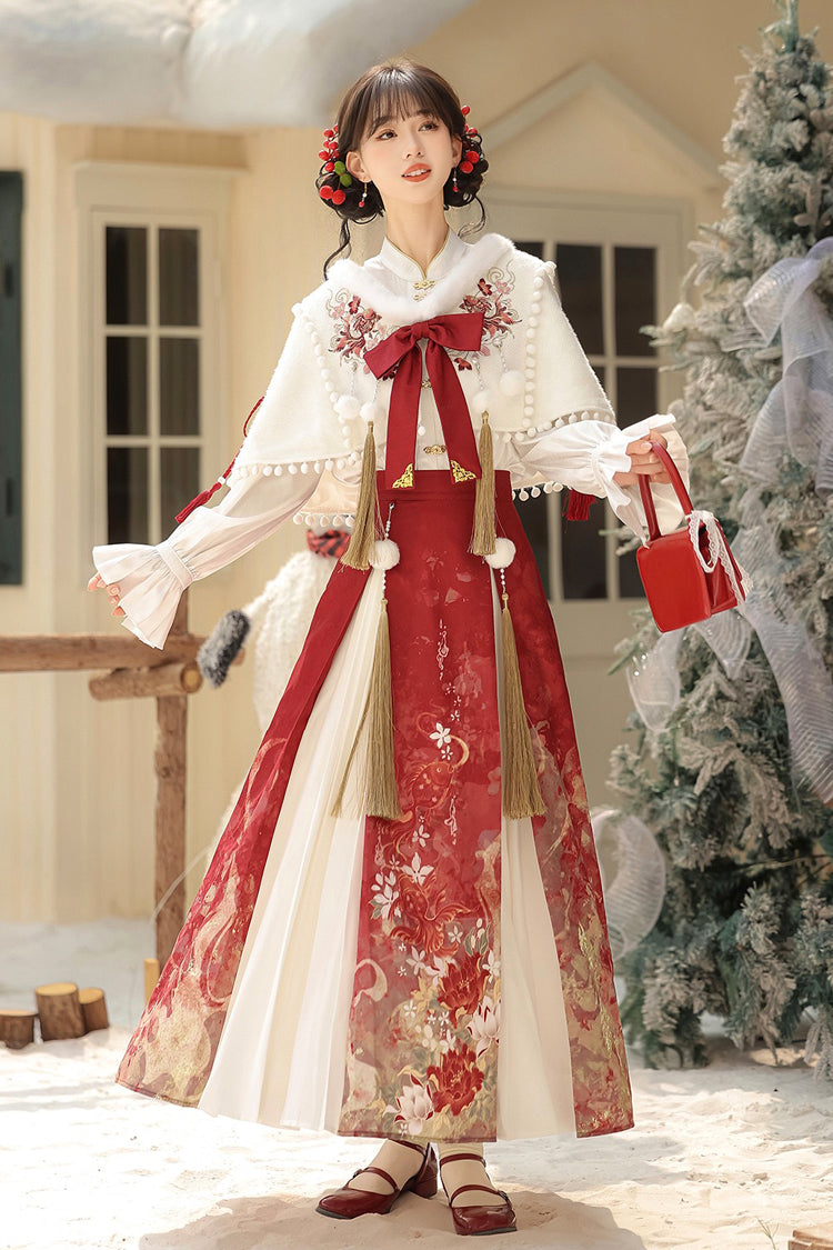 Lolita Dress - Red/white Lapel Collar, 2 Colors, Pleated, High Waist, Women's Style - main product image