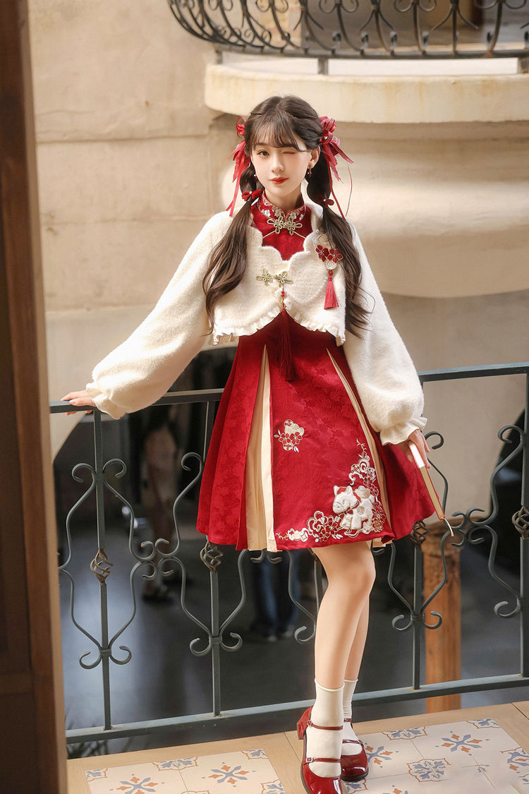 Lolita Dress - Red/white Stand Collar, 2 Colors, Stand Collar, High Waist, Women's Style - additional product view 4