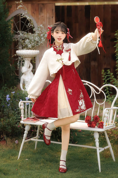 Lolita Dress - Red/white Stand Collar, 2 Colors, Stand Collar, High Waist, Women's Style - additional product view 6