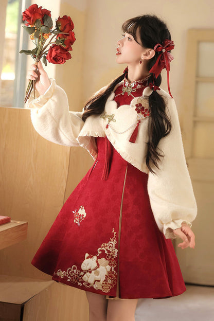 Lolita Dress - Red/white Stand Collar, 2 Colors, Stand Collar, High Waist, Women's Style - additional product view 7