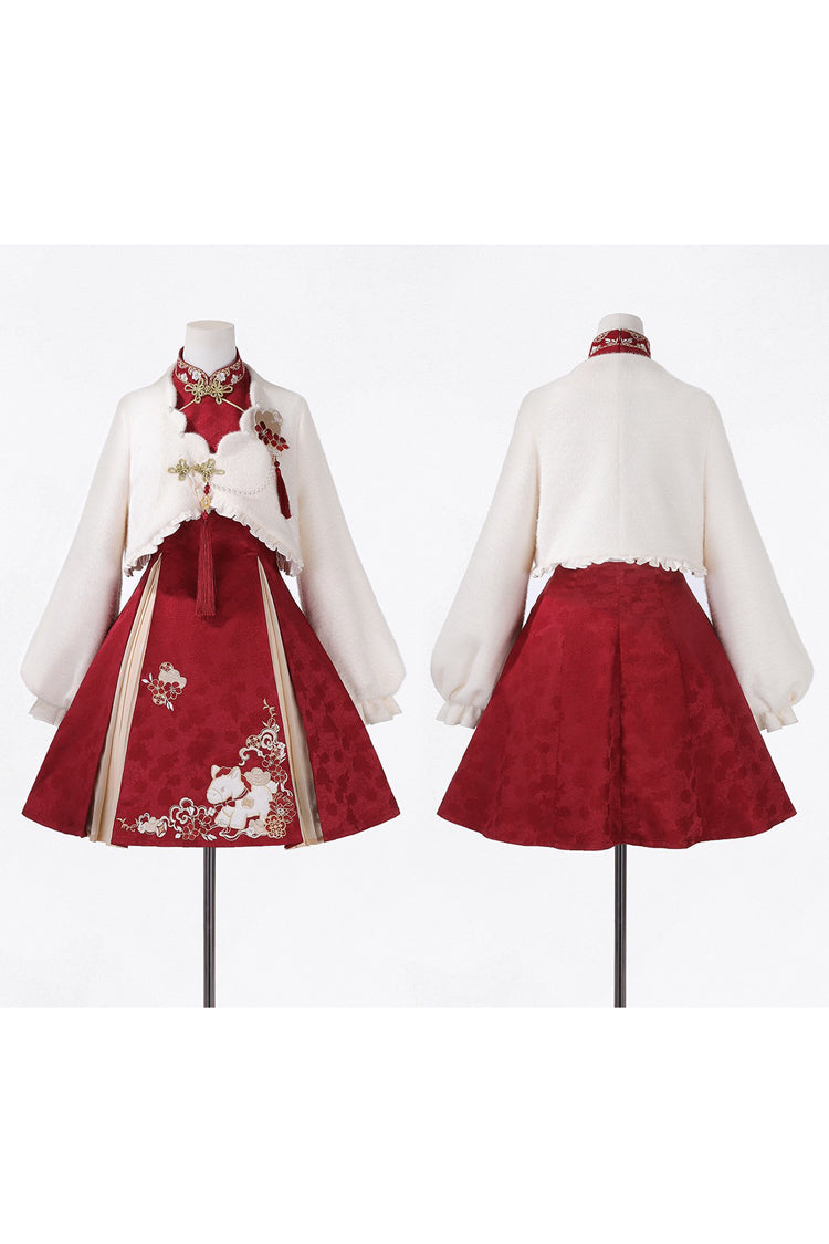 Lolita Dress - Red/white Stand Collar, 2 Colors, Stand Collar, High Waist, Women's Style - additional product view 9