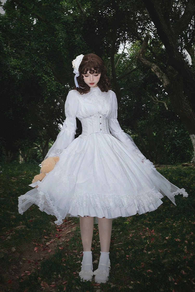 Lolita Dress - Requiem, White, Stand Collar, Long Sleeves, Gothic Style - additional product view 2