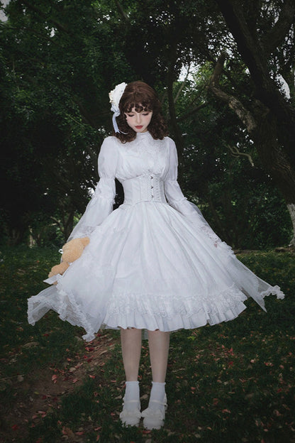 Lolita Dress - Requiem, White, Stand Collar, Long Sleeves, Gothic Style - additional product view 2