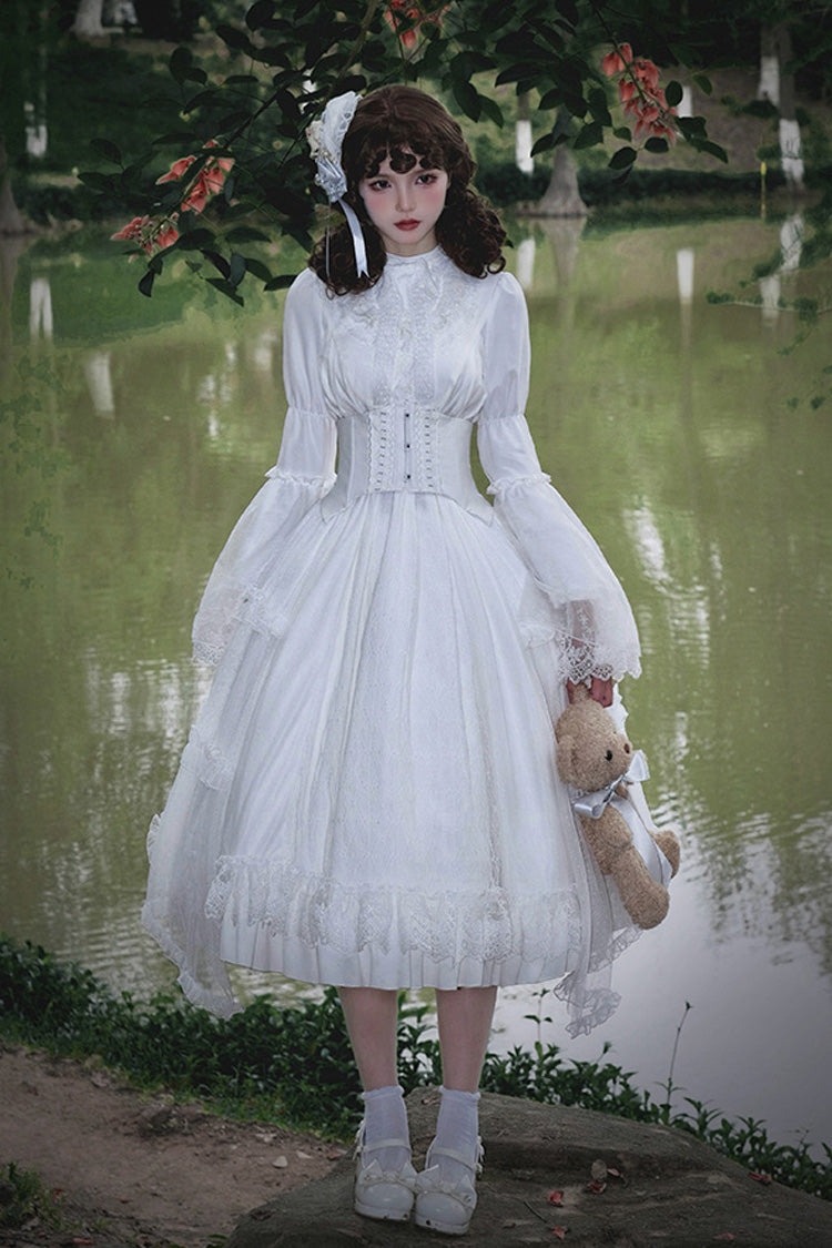 Lolita Dress - Requiem, White, Stand Collar, Long Sleeves, Gothic Style - additional product view 3