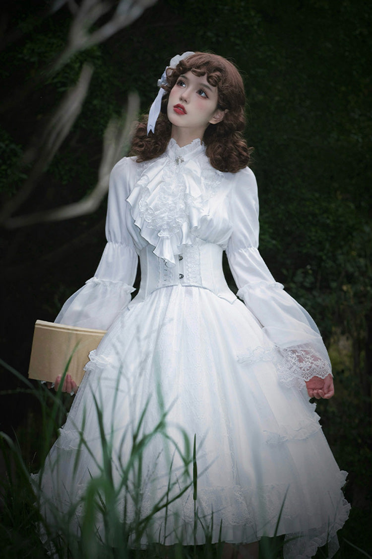 Lolita Dress - Requiem, White, Stand Collar, Long Sleeves, Gothic Style - additional product view 4