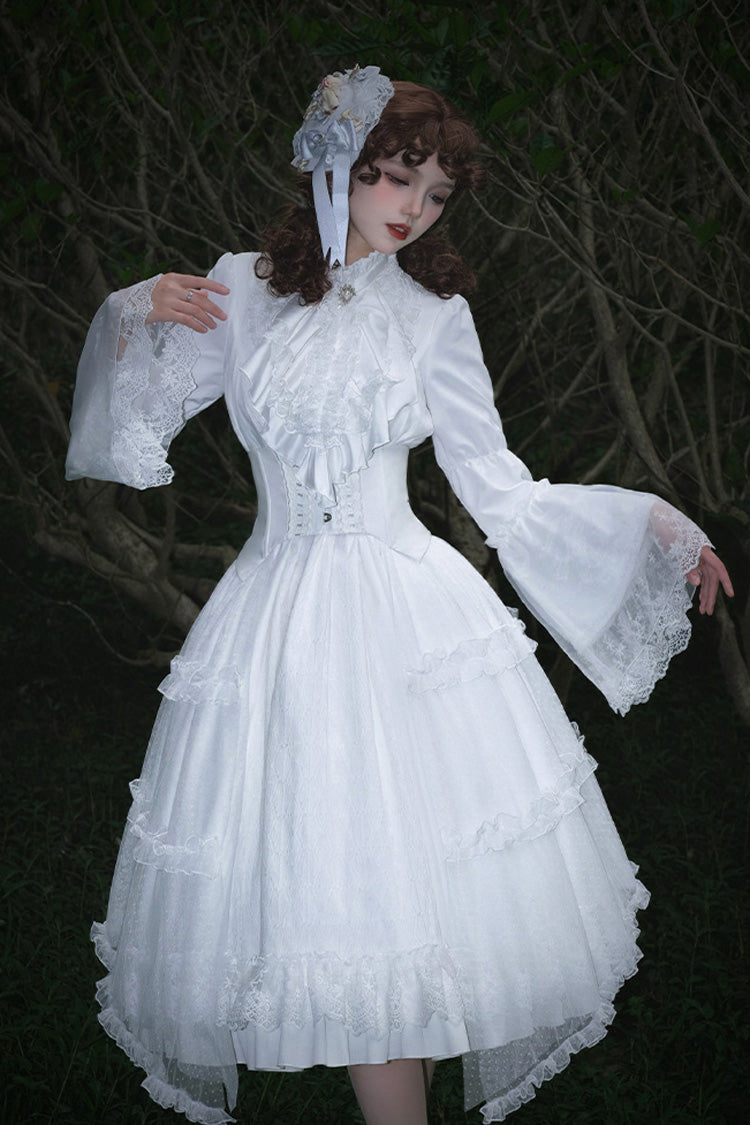 Lolita Dress - Requiem, White, Stand Collar, Long Sleeves, Gothic Style - additional product view 5